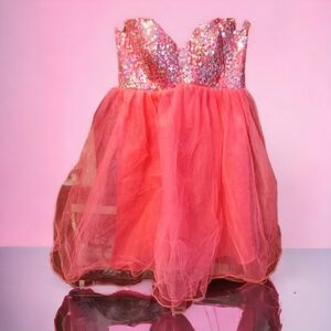 Masquerade - SZ 7/8 Pink/Silver Strapless Short Sequined Tulle Dress